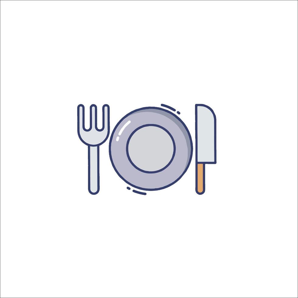 Plate, fork, knife and spoon icon vector