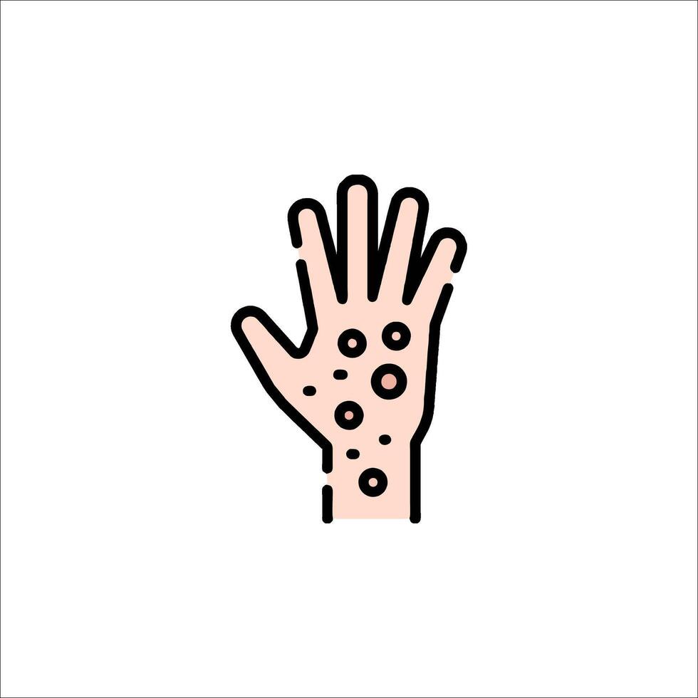 A hand with spots on it is shown in a line vector