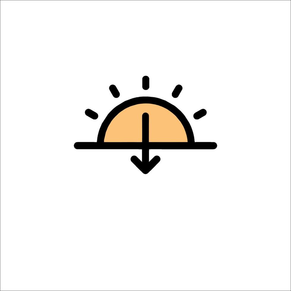Sun icon with arrow pointing down vector