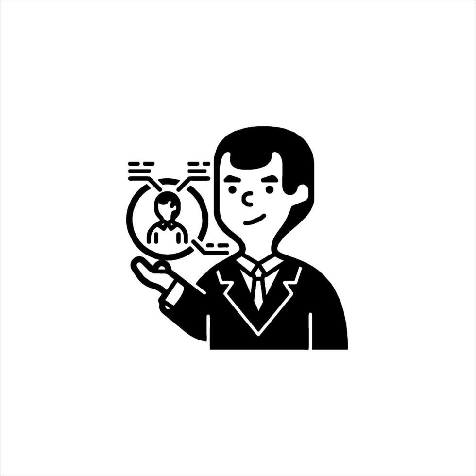 A man in a suit holding a phone icon vector
