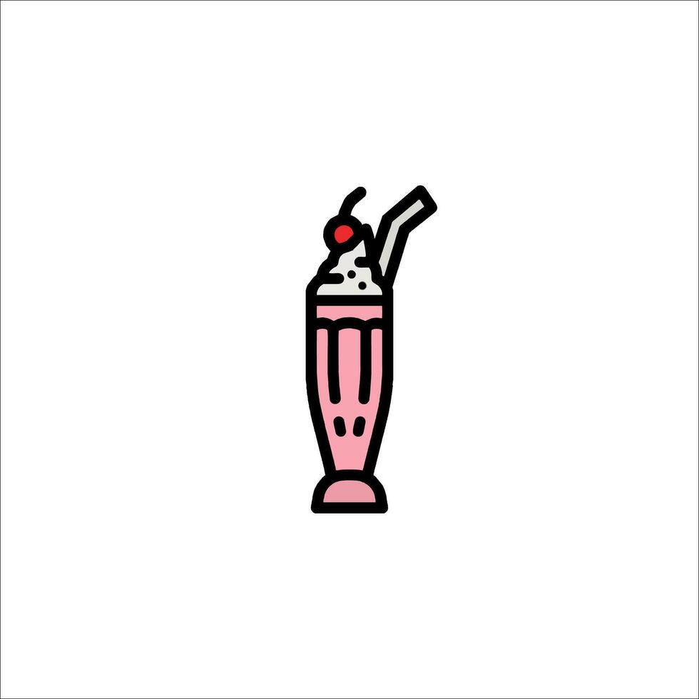 A pink milkshake with a straw and cherry on top vector