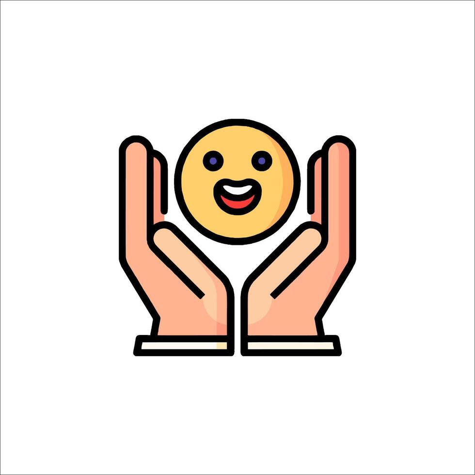 Hands holding a smiley face icon vector