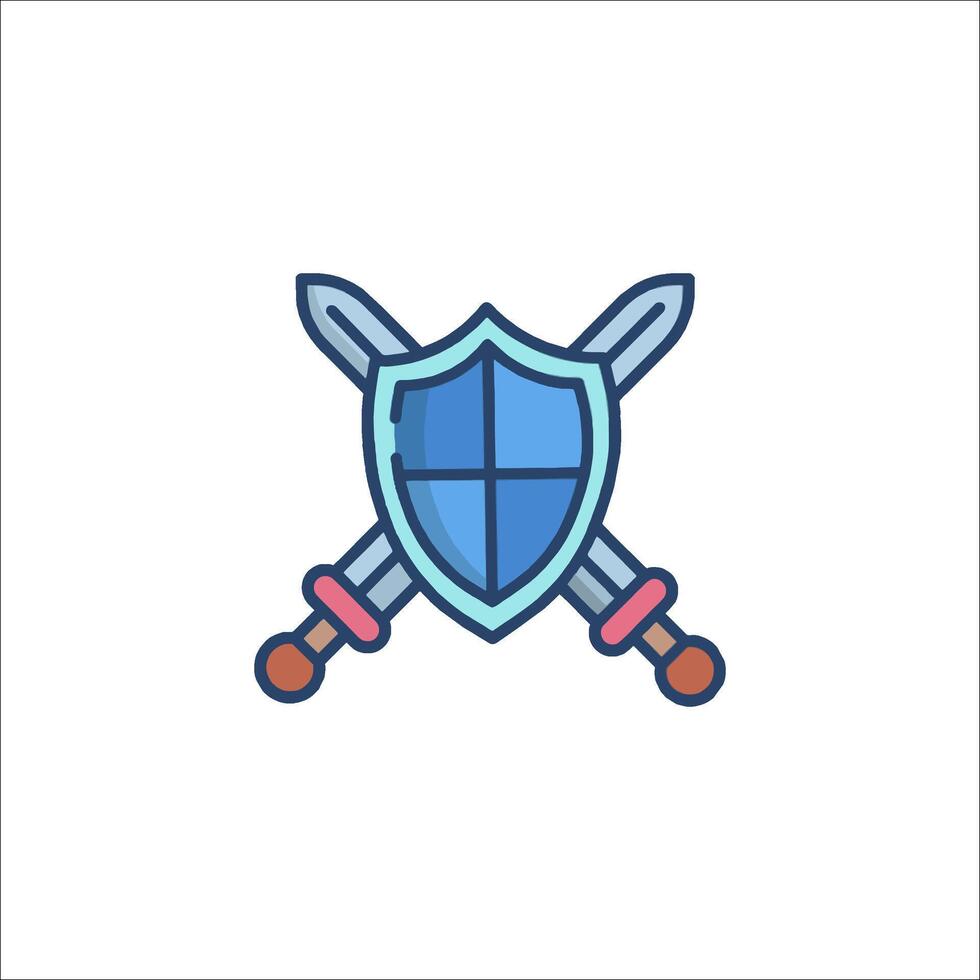 Two swords and shield icon vector