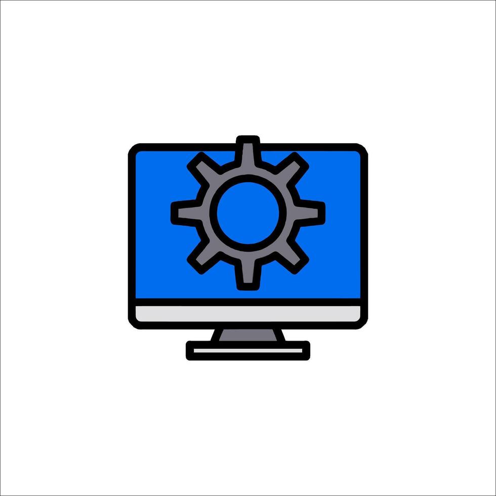 A computer monitor with a gear icon vector