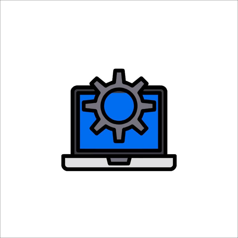 A laptop with a gear icon on it vector
