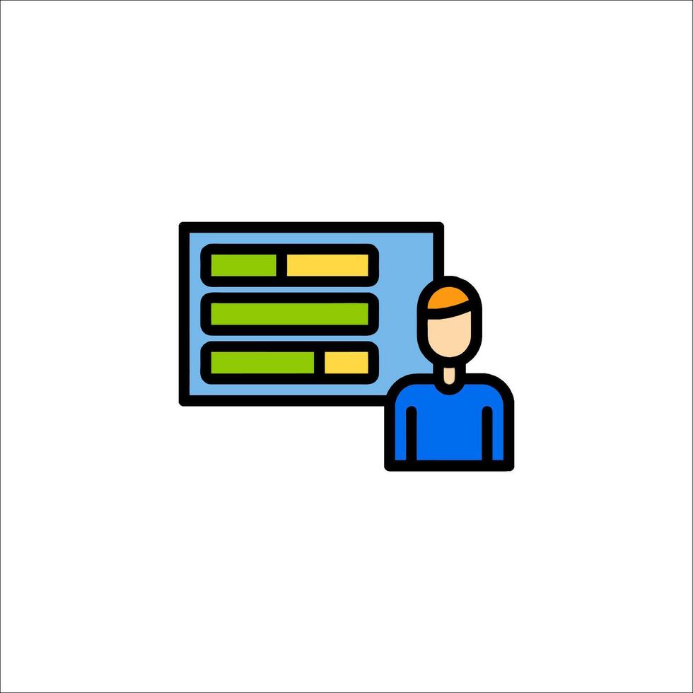 A man is standing in front of a computer screen vector