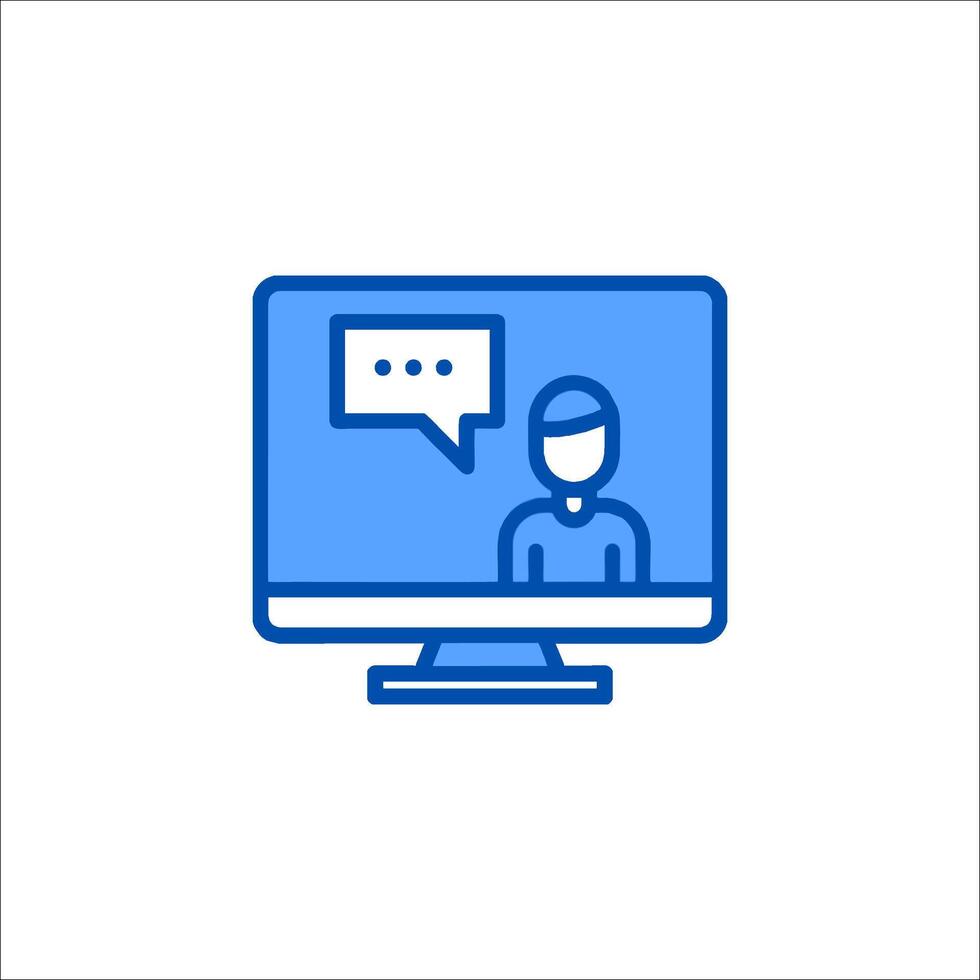A blue icon of a person on a computer screen vector