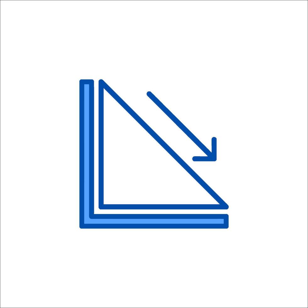 A blue triangle with an arrow pointing down vector