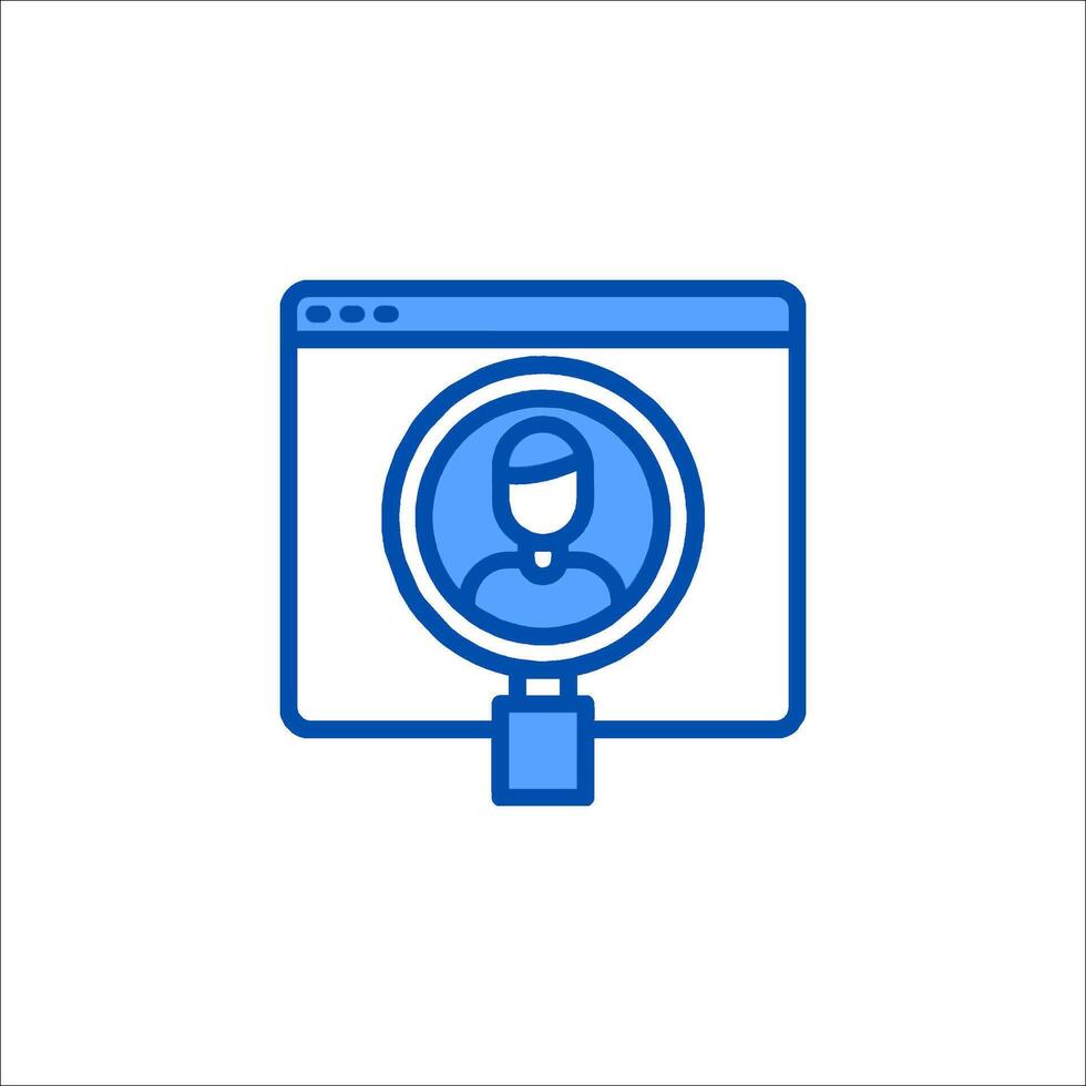 A blue icon of a person looking at a computer screen vector