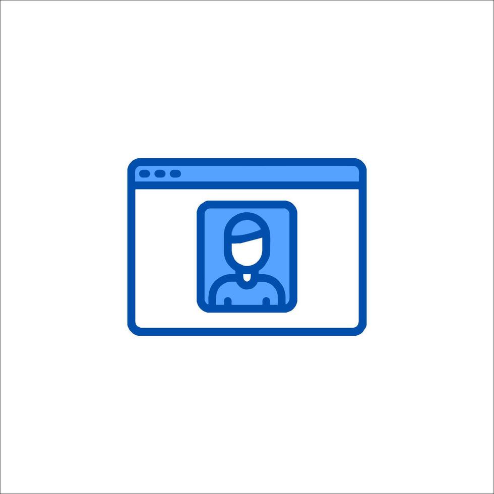 A blue icon of a person on a computer screen vector