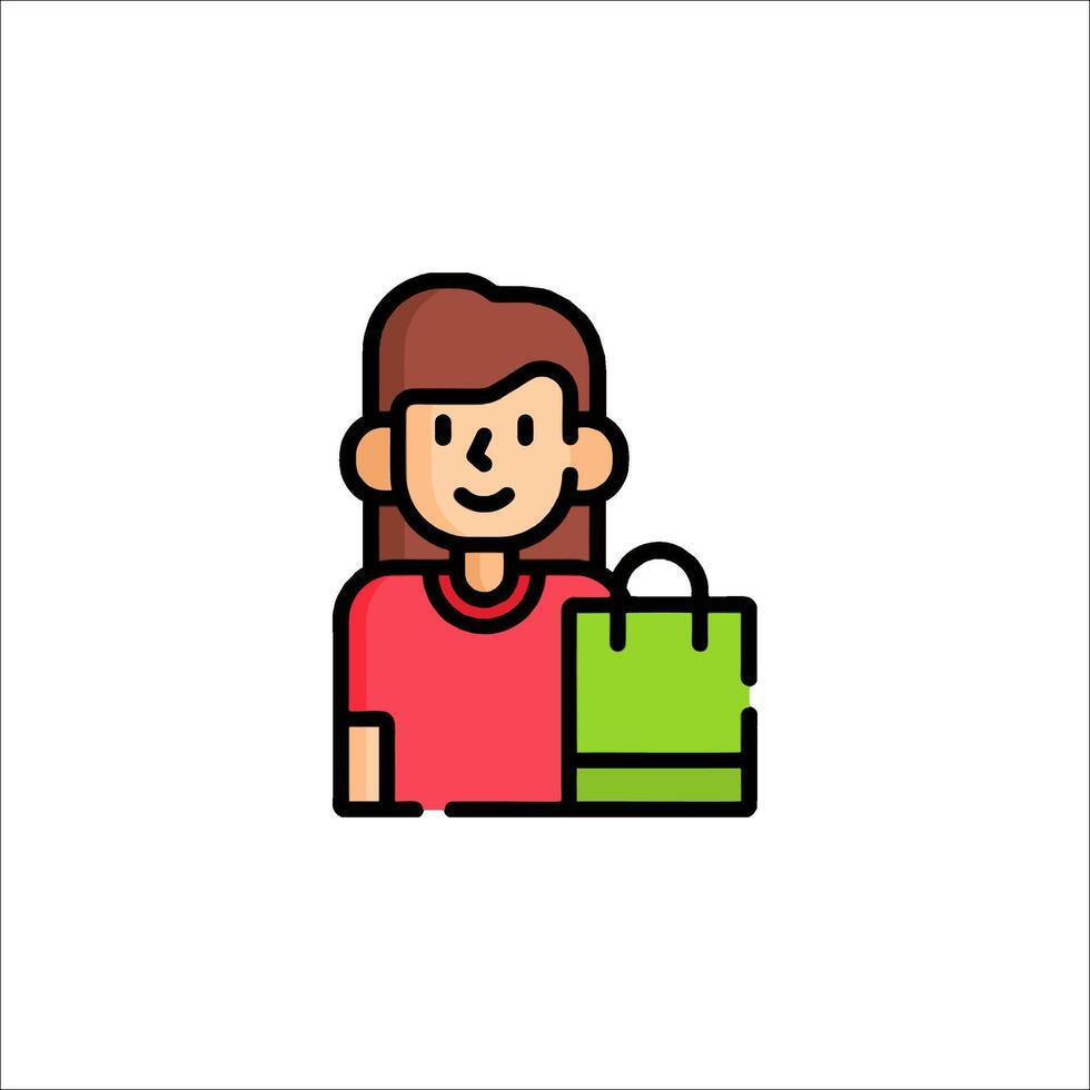 A woman holding a shopping bag icon vector