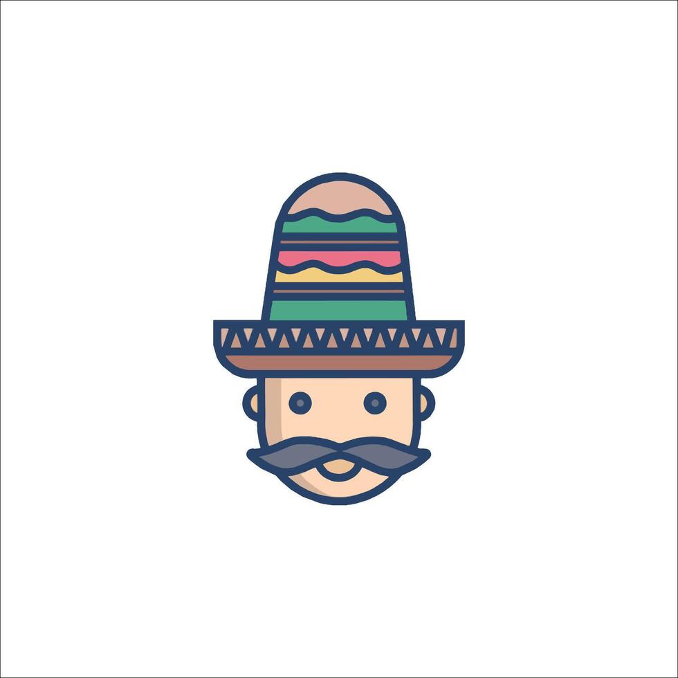 Mexican man with mustache and hat icon vector