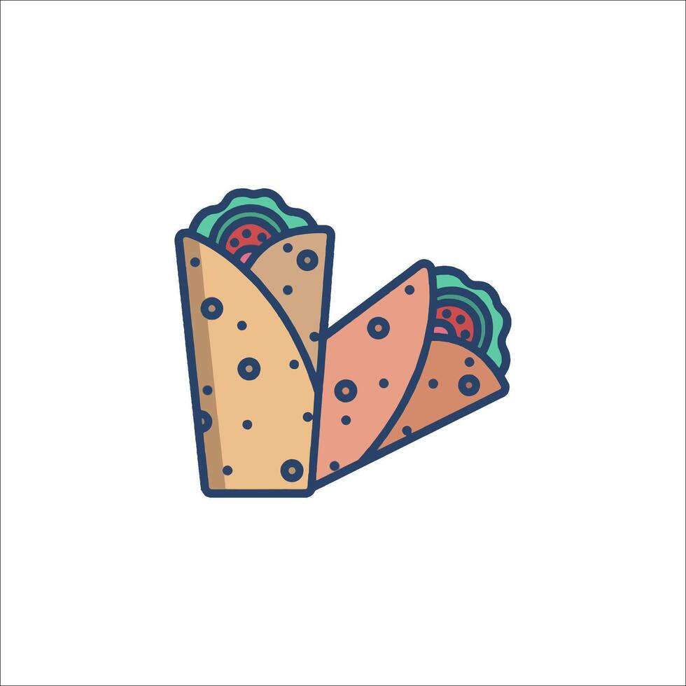 A taco icon with a slice of meat and cheese vector