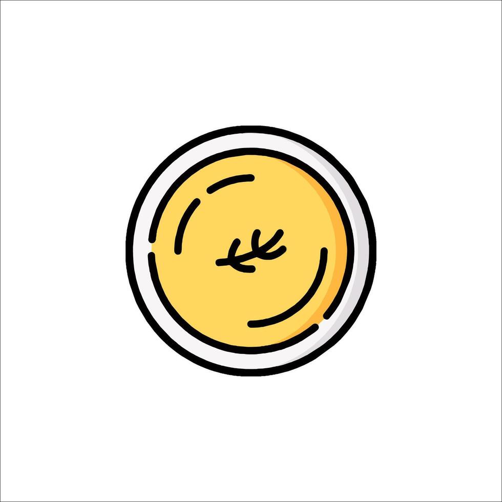 A yellow coin in a bowl icon vector