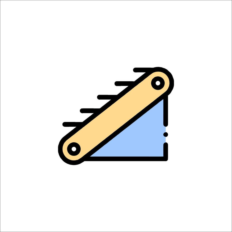 A blue and yellow line icon of a saw vector