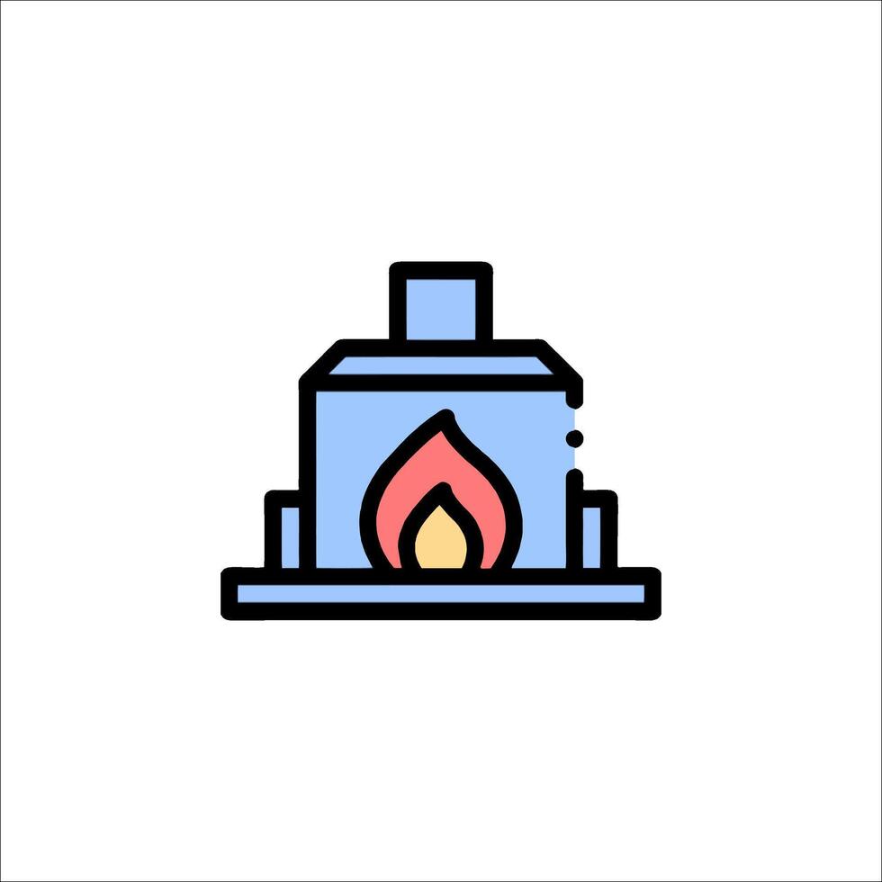 A blue and orange icon of a stove with a flame vector