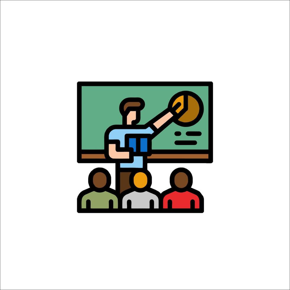 Teacher teaching students in classroom icon vector