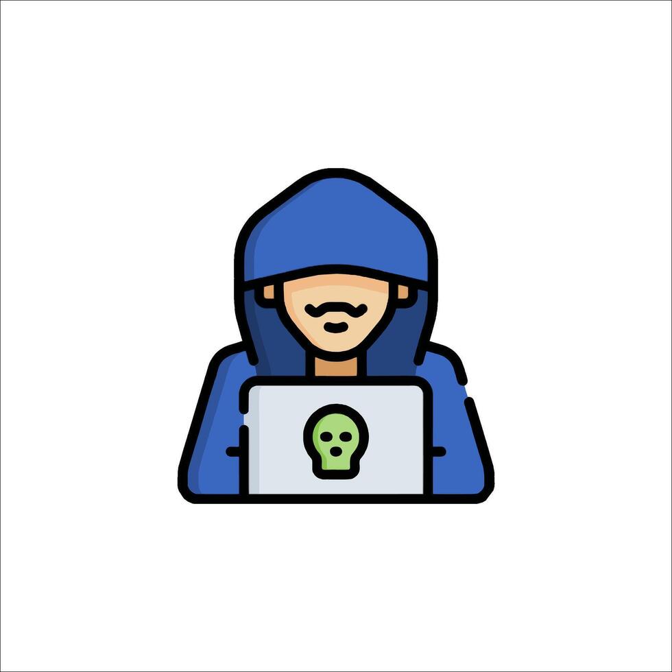 A man in a hoodie with a skull on his laptop vector