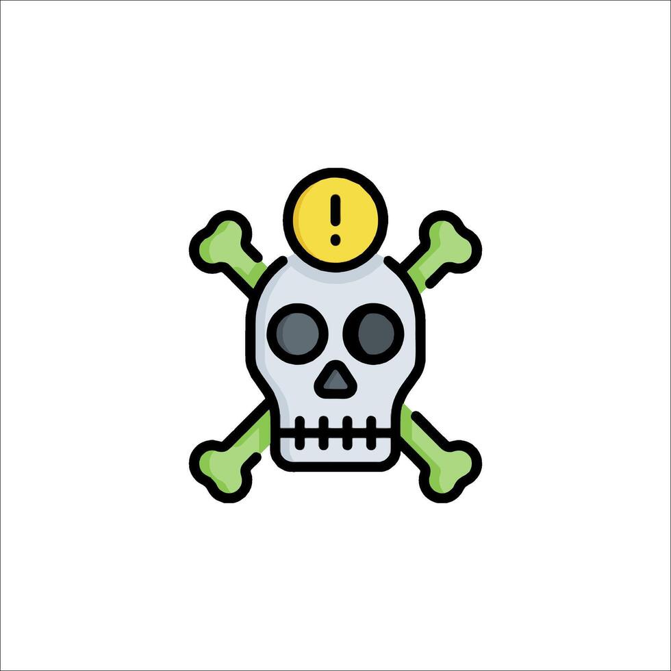A skull and crossbones icon with a yellow sign vector