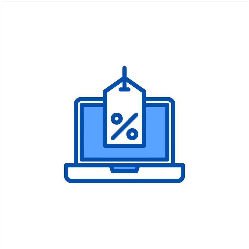 A laptop with a price tag and a percentage sign vector