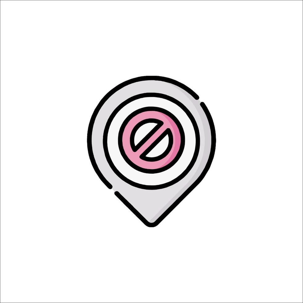 A pink and white pin with a no entry sign vector