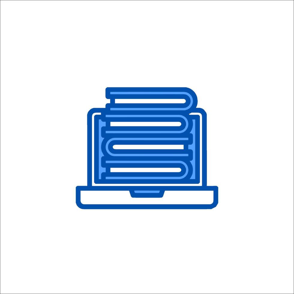 A laptop icon with stacks of books on it vector