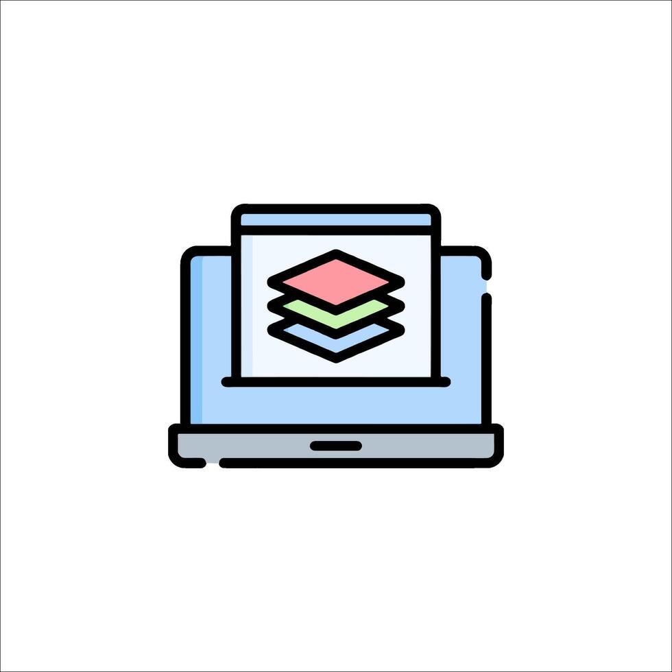 A laptop with stacks of paper on it vector