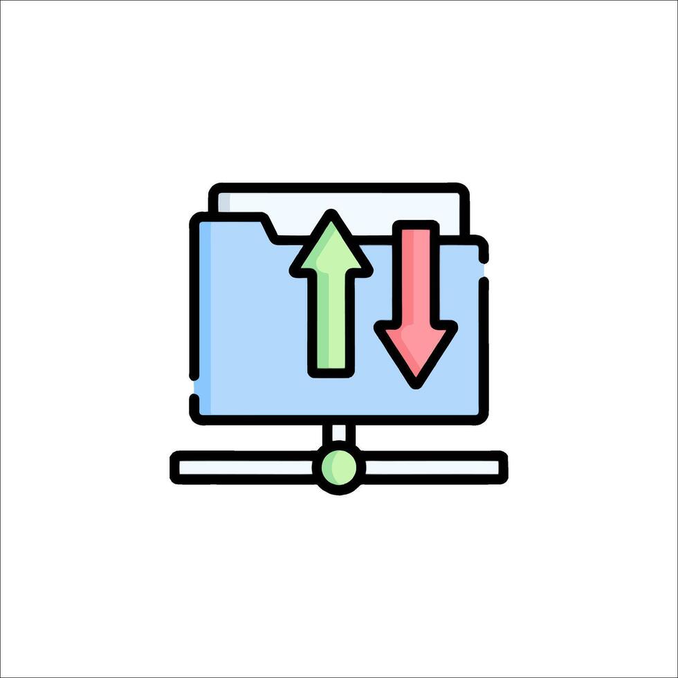 A computer with an arrow pointing up and down vector