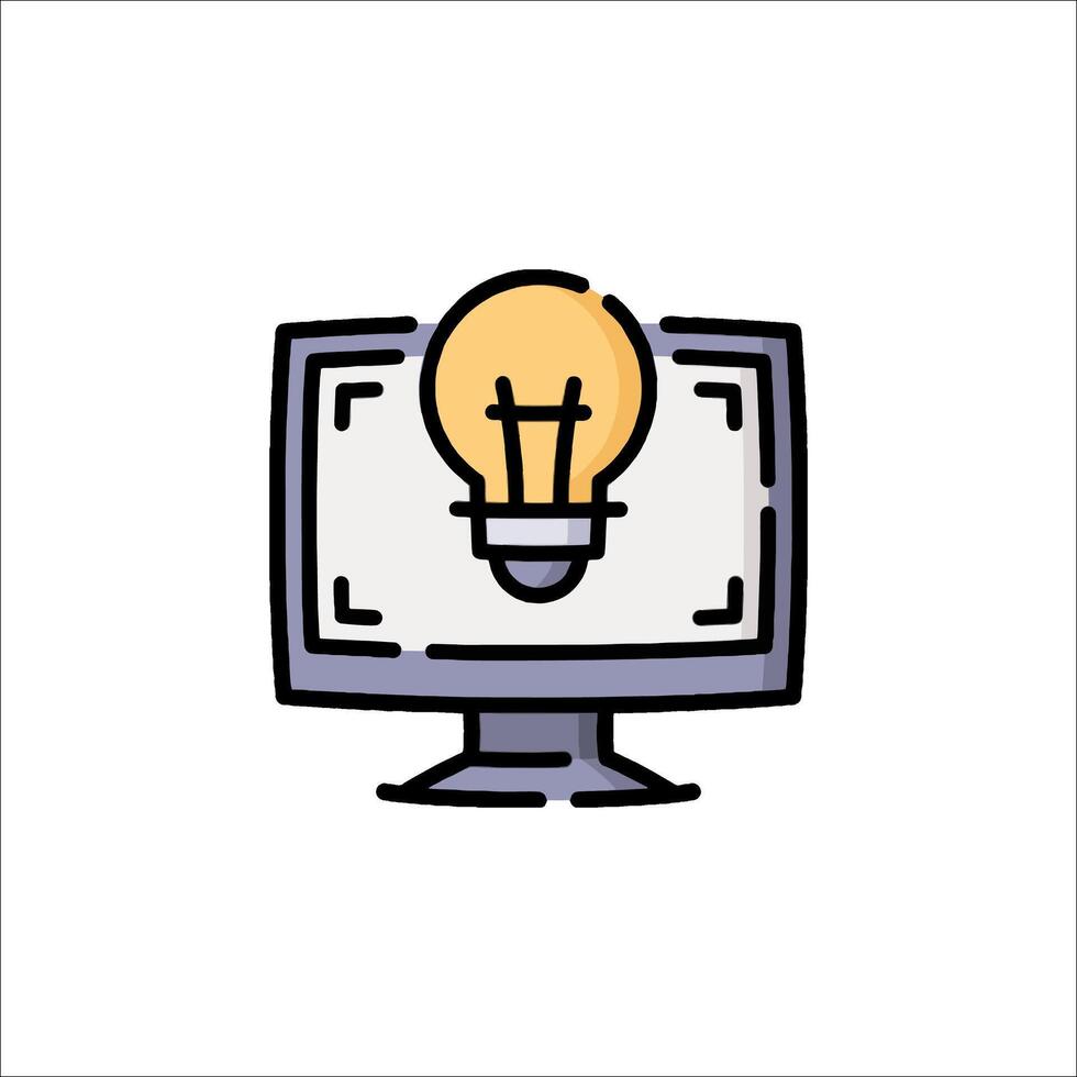 A computer monitor with a light bulb on it vector