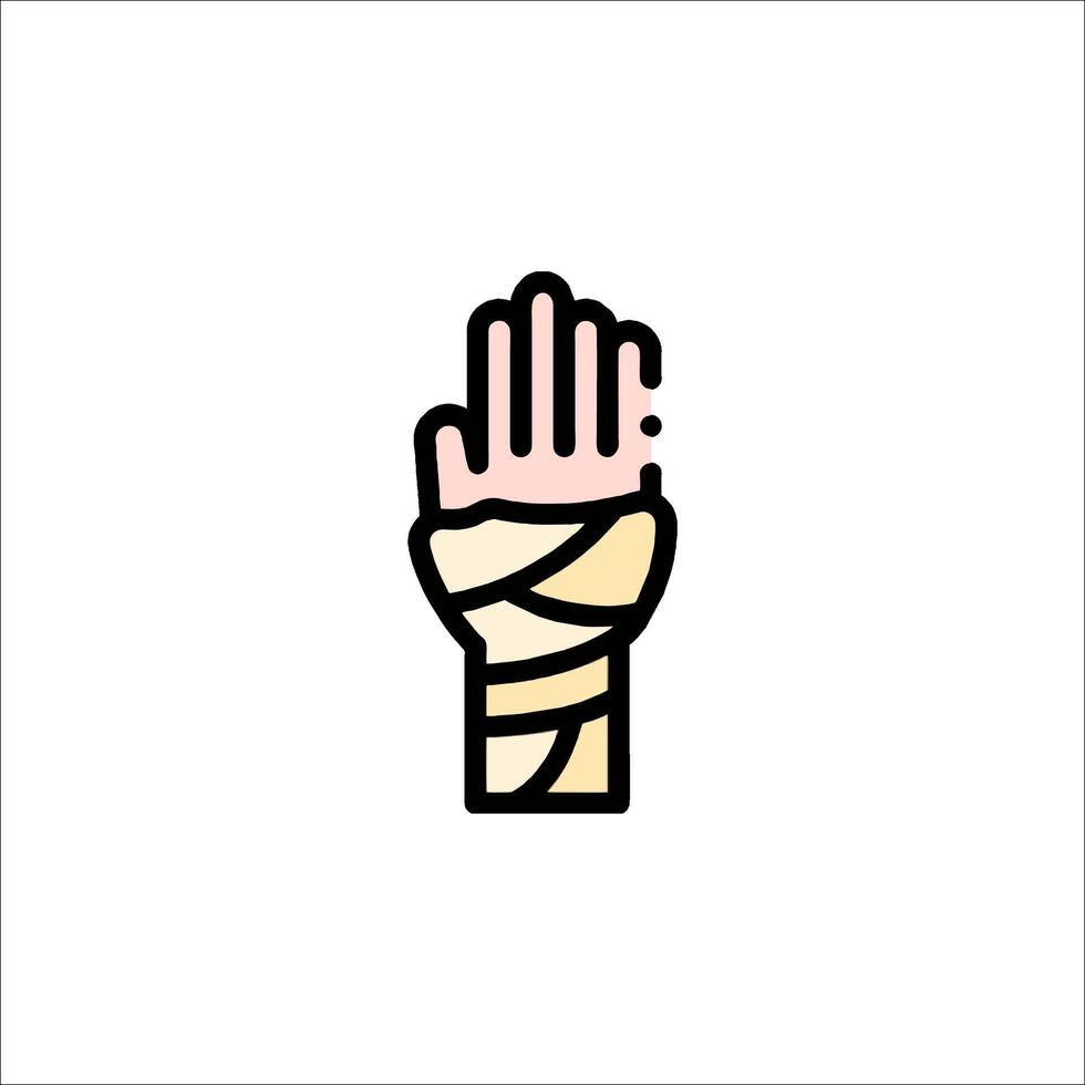 A hand with bandages on it is shown in a flat style vector