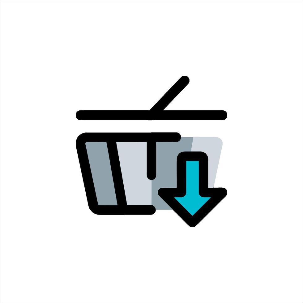 A shopping basket with a blue arrow pointing down vector