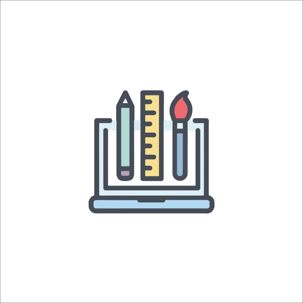 A computer and pencils on a white background vector