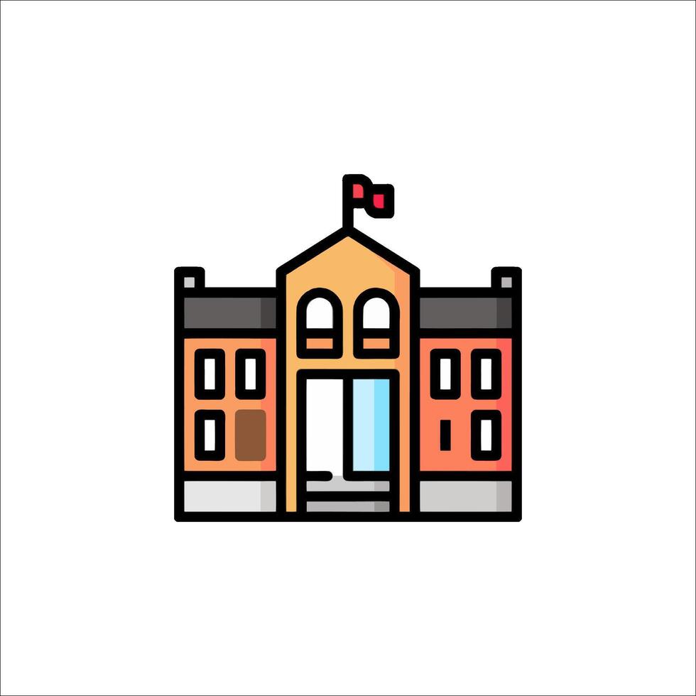 A school building icon with a flag on top vector