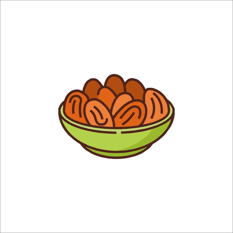 A bowl of nuts in a green bowl on a white background vector