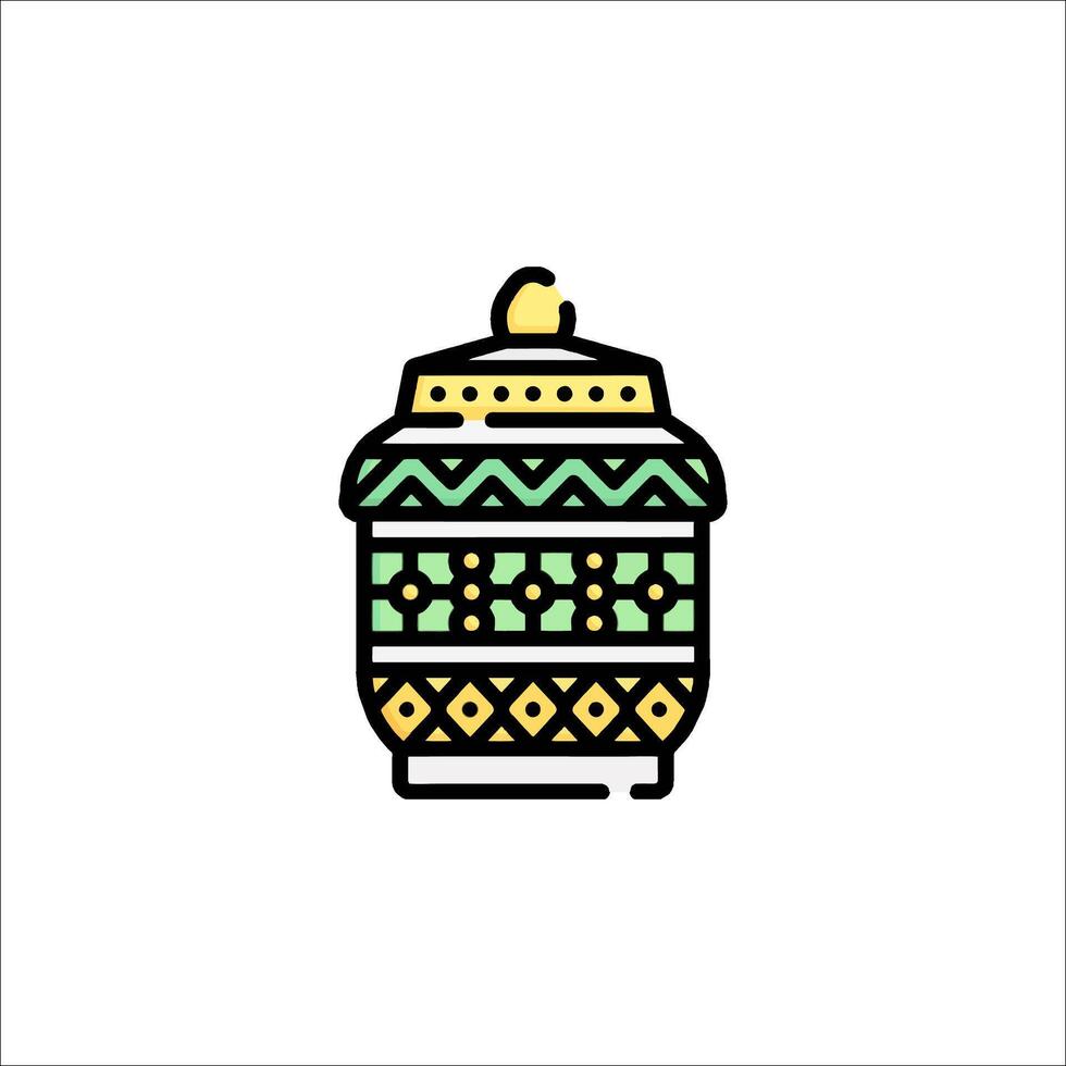 A jar with a green and yellow design on it vector