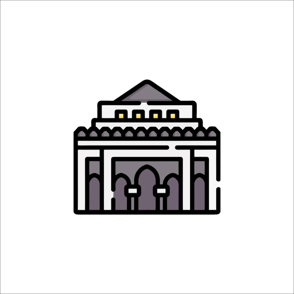 A building icon with a clock on top vector