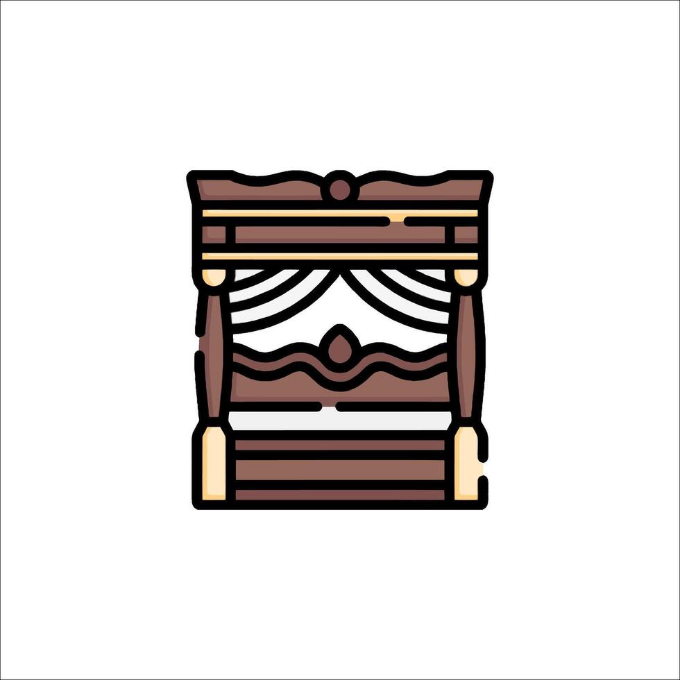 A bed with curtains on it in a line drawing vector