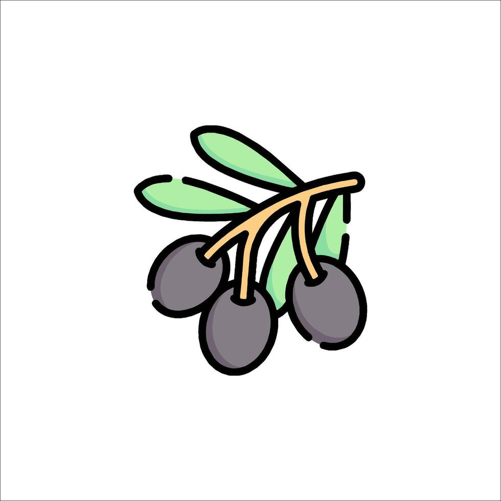 Olive branch with black olives icon illustration vector