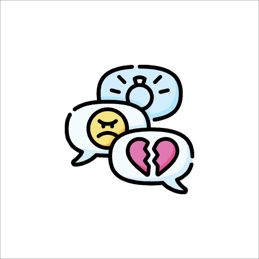 A cartoon speech bubble with a broken heart and a broken clock vector