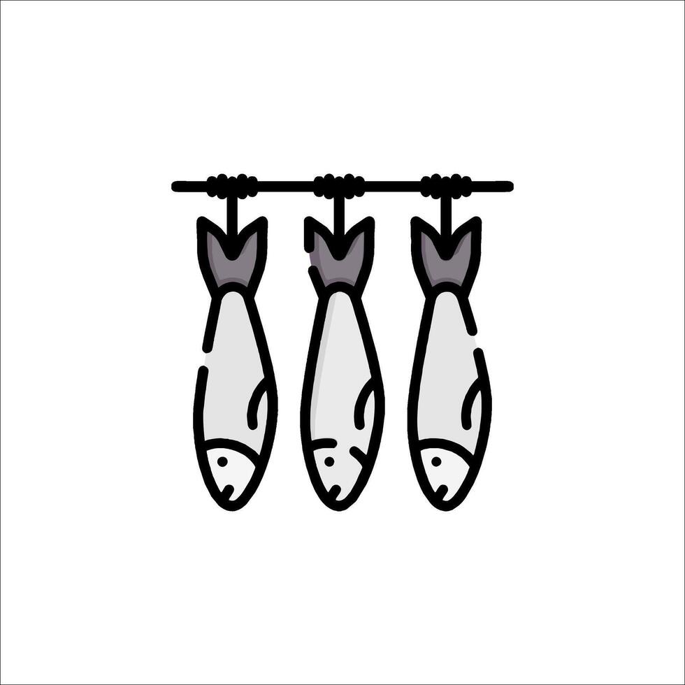 Fish hanging on a rope icon illustration vector