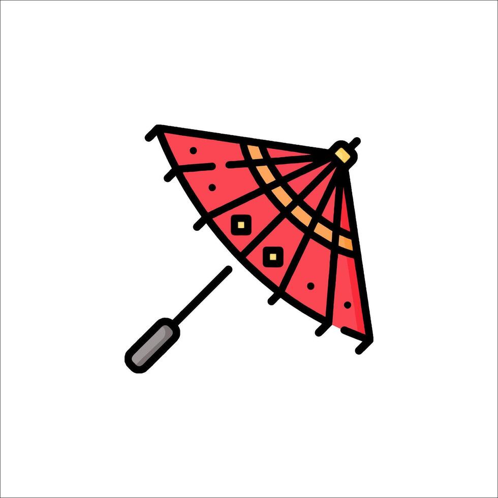 A red umbrella with a black handle on a white background vector