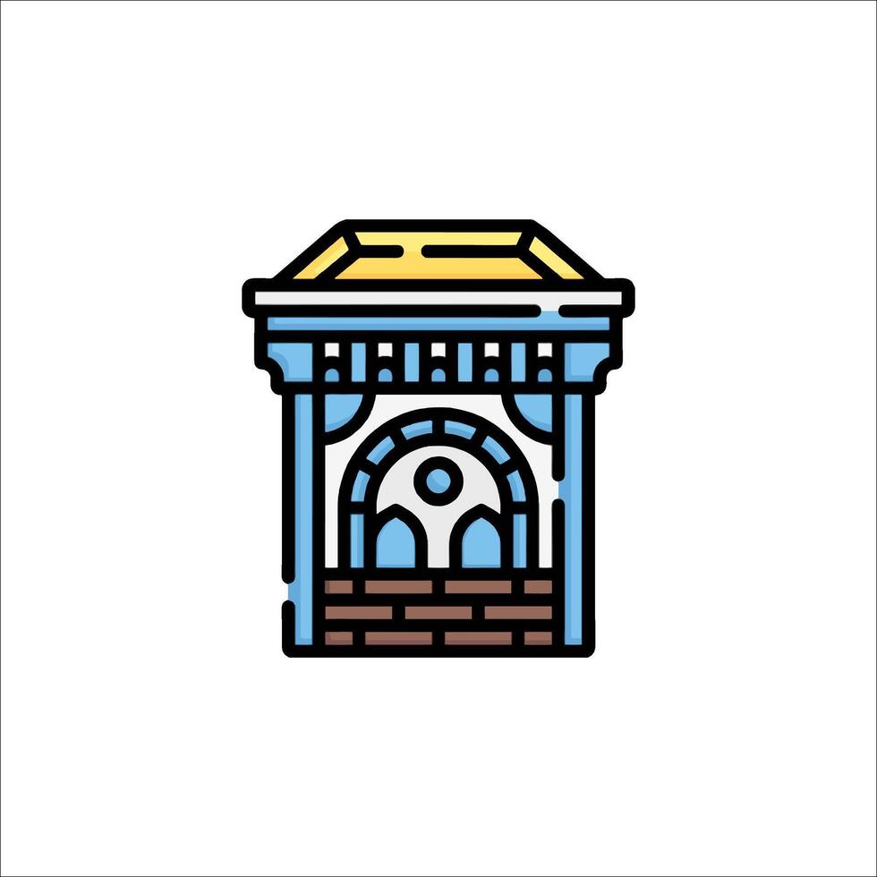 A building with a golden door icon vector