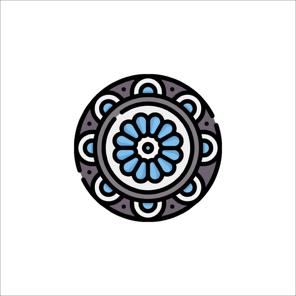 A blue and black circular design with a flower in the center vector