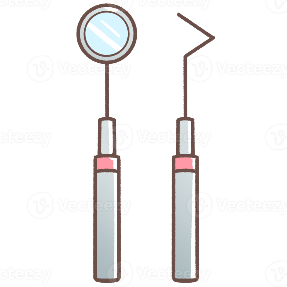 Dental instruments tooth tool Mouth mirror and Dental probes icon isolated hand drawn illustration png