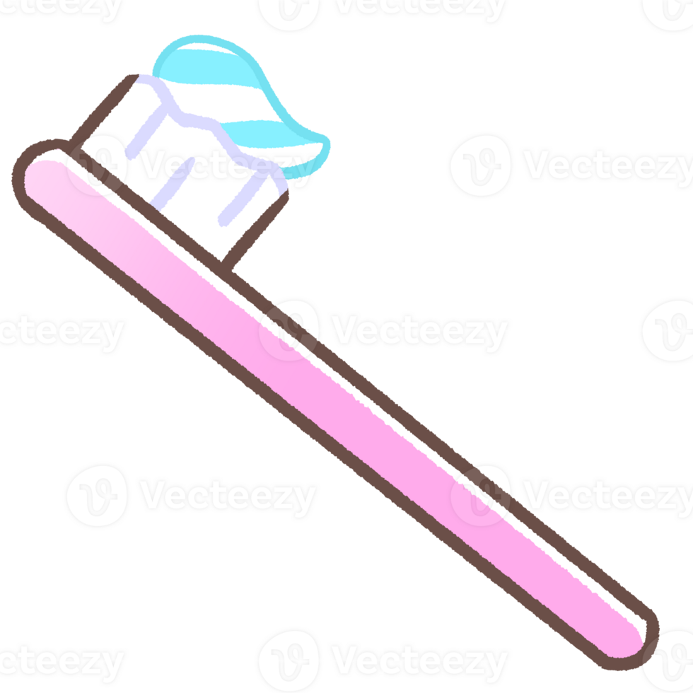 Toothbrush pink color with toothpaste icon cartoon style isolated hand drawn illustration png