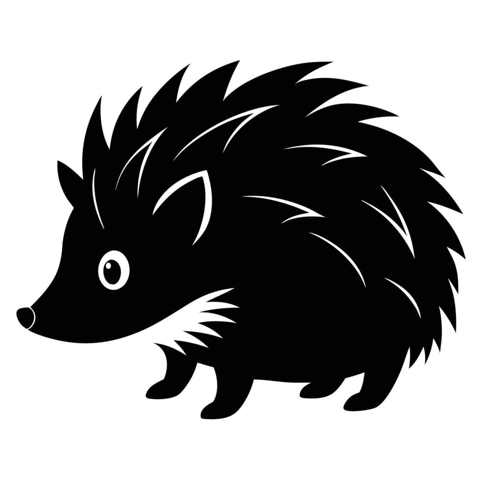 a black and white hedgehog on a white background vector