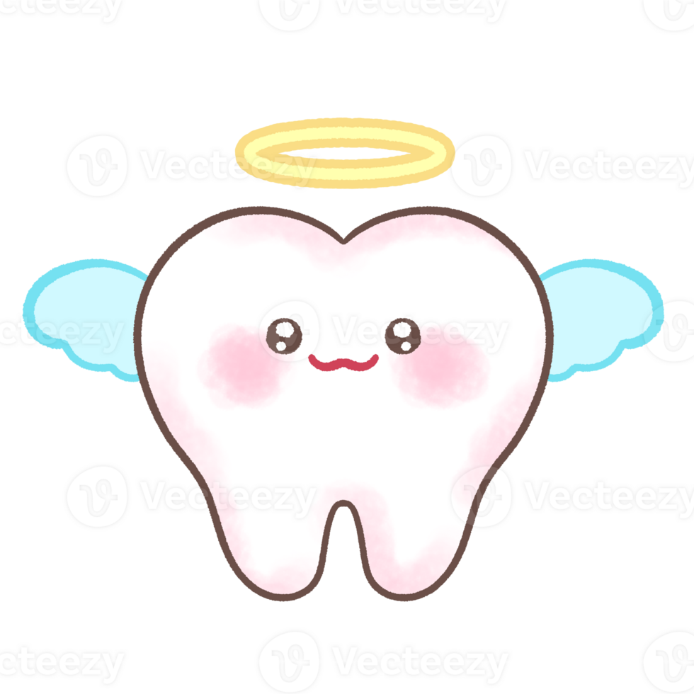Tooth fairy Tooth with wing dental icon cartoon style isolated hand drawn illustration png