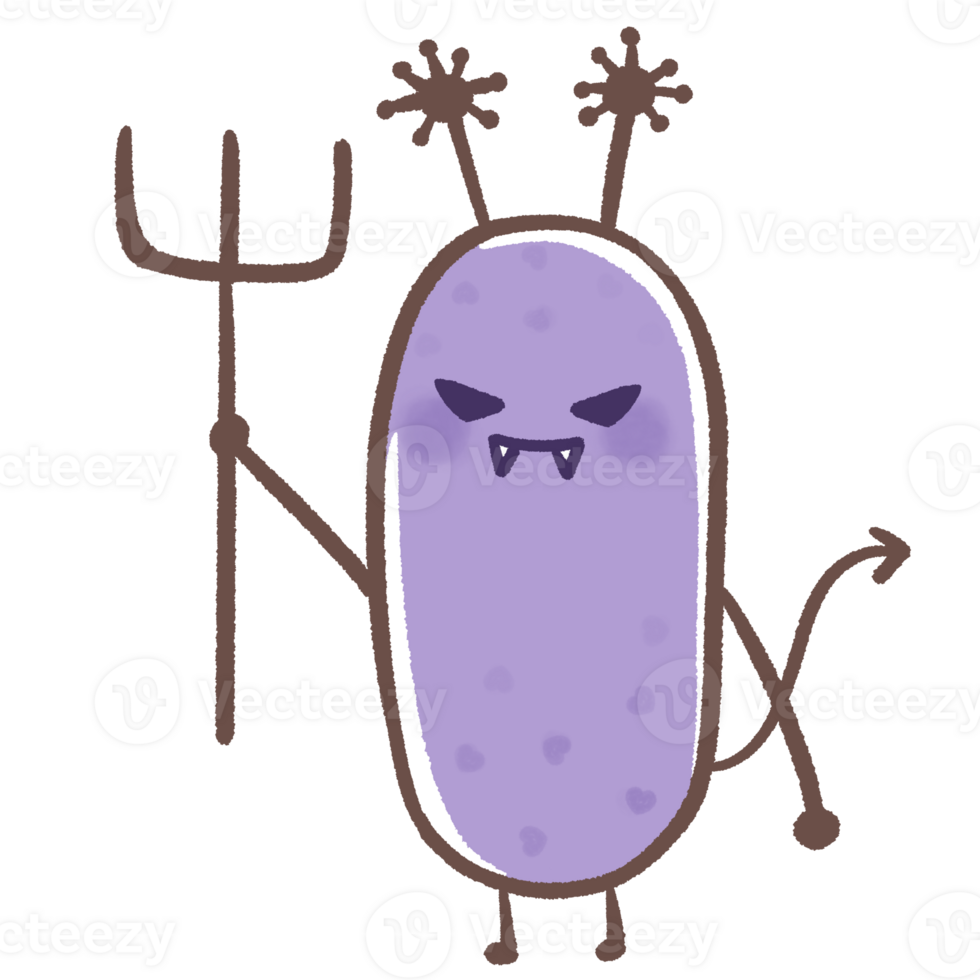 Bacteria in Tooth decay Dental problem in cartoon style isolated hand drawn png