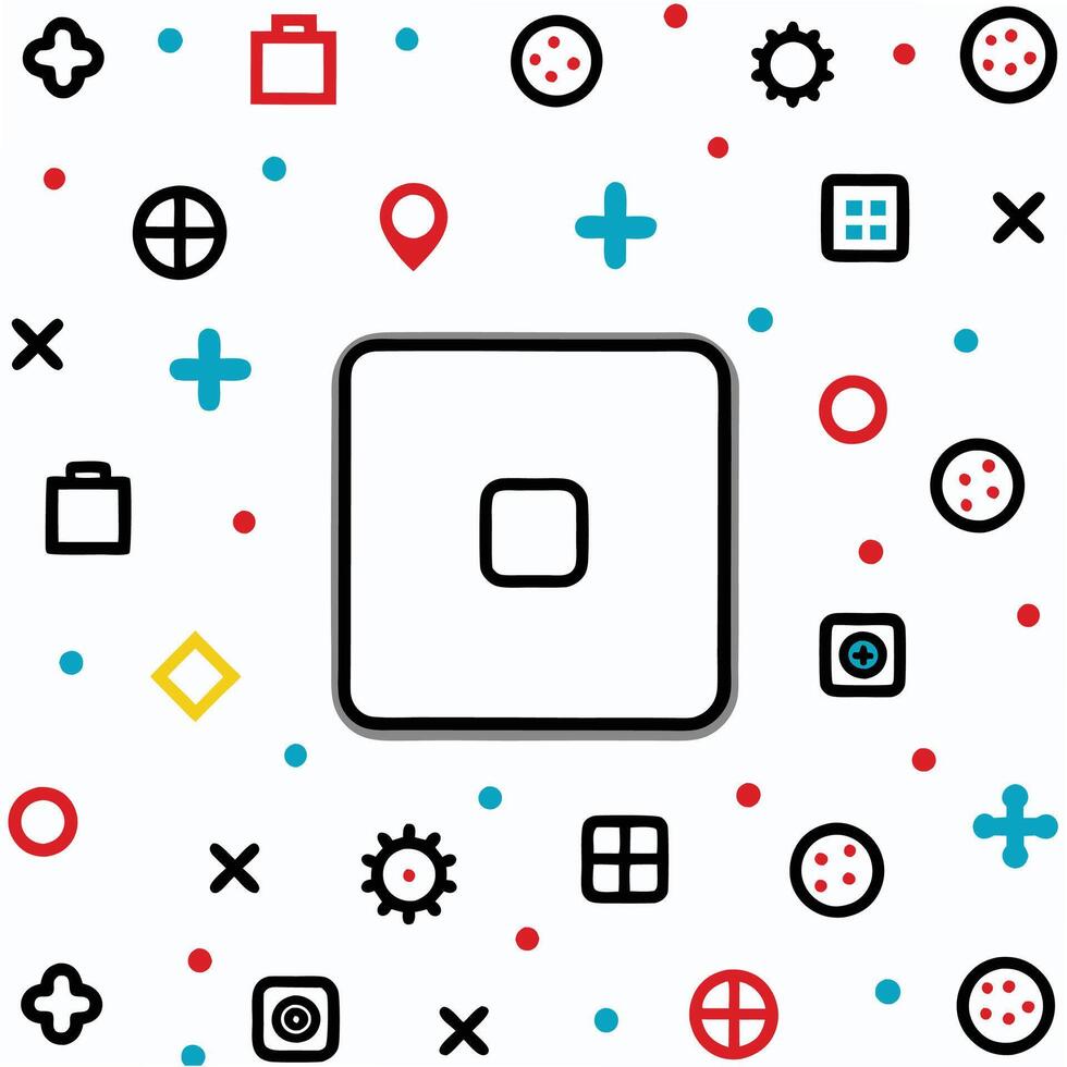 a square button surrounded by icons vector