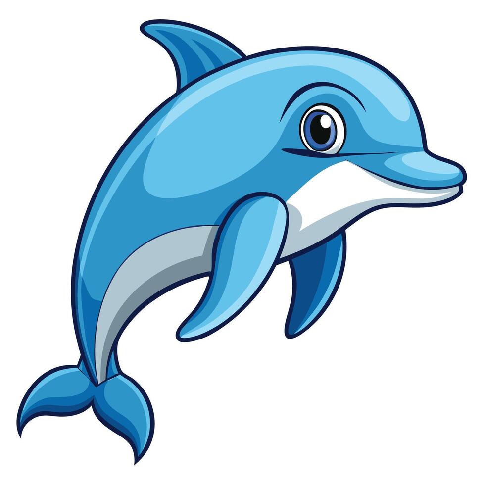 a cartoon dolphin with blue eyes and white fins vector